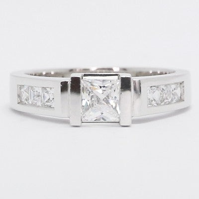 Channel Set Tension Style Princess Cut Diamond Ring 14k White Gold