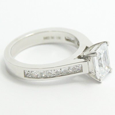 Channel Setting Emerald Cut Diamond Ring 14k White Gold