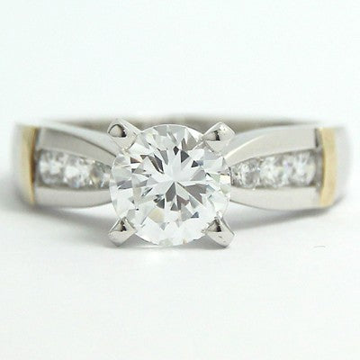 Channel Tapered Engagement Ring 14k White & Yellow Gold E93340