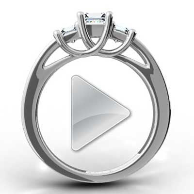 Classic Princess Cut 3 Stone Engagement Ring 14k White