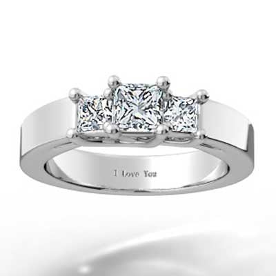 Classic Princess Cut 3 Stone Engagement Ring 14k White E93870-2