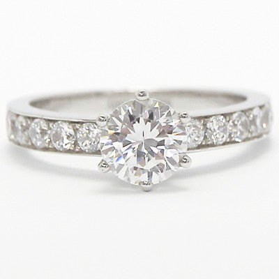 Classic Six Prong & Bead Set Channels 14k White Gold E93623