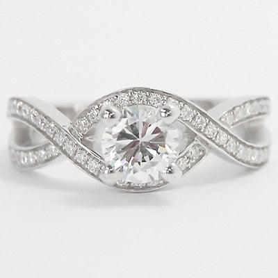 Criss Cross Diamond Engagement Ring 14k White Gold