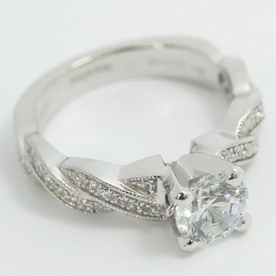 Criss Cross Milgrained Band Engagement Ring 14k White Gold E94112