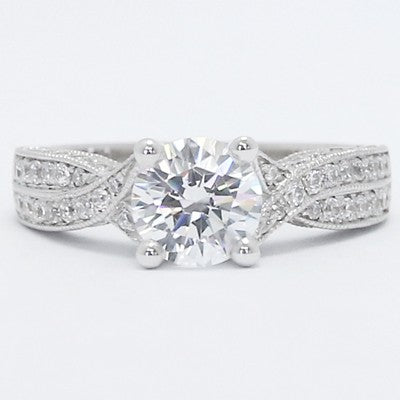 Criss Cross Pave Set Engagement Ring 14k White Gold E93578