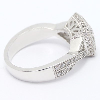 E93644-Cross Band Designed Halo Diamond Engagement Ring 14k White Gold