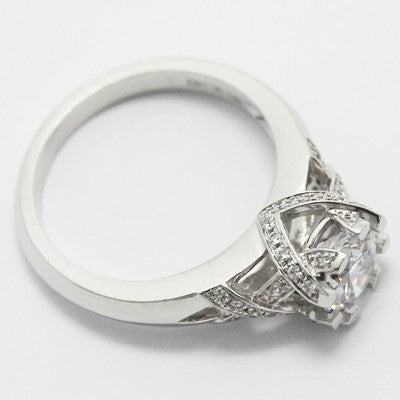 E93815-Crown Vintage Style Engagement Ring 14k White Gold