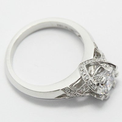 Crown Vintage Style Engagement Ring 14k White Gold