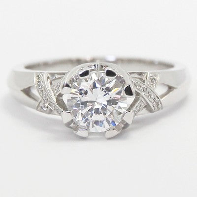 Crown Vintage Style Engagement Ring 14k White Gold E93815