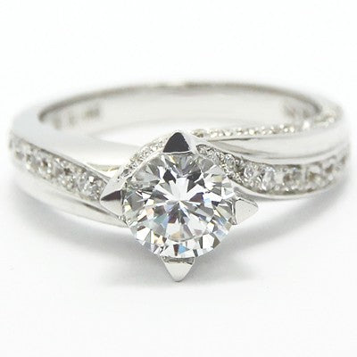 Curved Diamond Engagement Ring 14k White Gold E93665-1