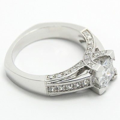 Custom Diamond Prongs in Euro Shank Engagement Band 14k White Gold