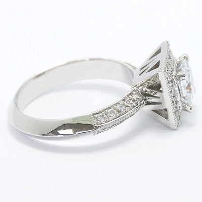 Deco Style Princess Cut Halo Diamond Engagement Ring 14k White Gold E93591