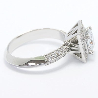 Deco Princess Cut Halo Diamond Engagement Ring 14k White Gold