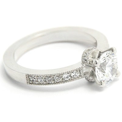 Deco Style Bead Set Engagement Ring 14k White Gold