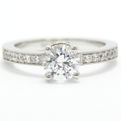 Deco Style Bead Set Engagement Ring 14k White Gold E93860