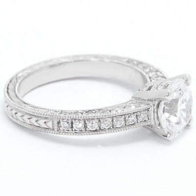 Designed Vintage Style Diamond Engagement Ring 14k White Gold