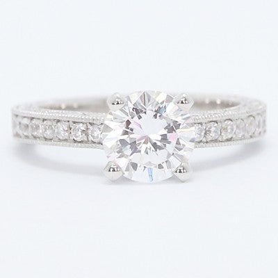 Designed Vintage Style Diamond Engagement Ring 14k White Gold E94111