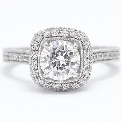 E93690-Designer Crown Pave Diamond Ring 14k White Gold