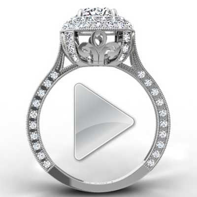 Designer Inspired Crown Pave Diamond Ring 14k White Gold E93690