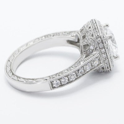 Designer Hand Engraved Engagement Ring 14k White Gold