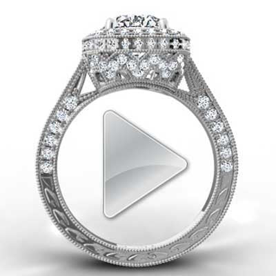 Designer Hand Engraved Engagement Ring 14k White Gold E93999