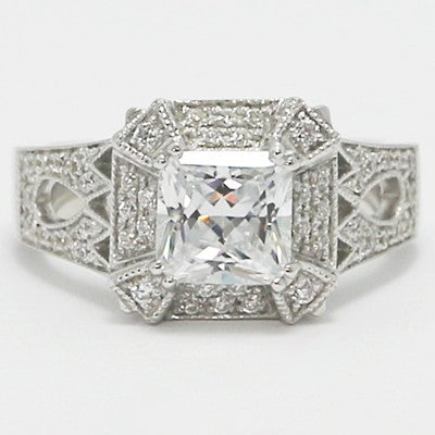 Designer Inspired Milgrained Band Radiant Stone in 925 Sterling Silver