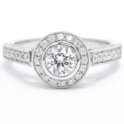 Diamond Accent Style Bezel Set Halo Engagement Ring 14k White Gold E93719