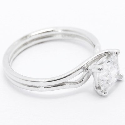 Double Band Solitaire Style Engagement Ring 14k White Gold MER-K04