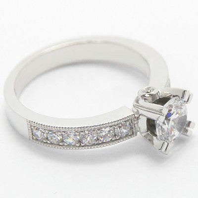 Double Claws Milgrained Engagement Ring 14k White Gold E93371