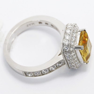 E93667-Double Halo Citrine Stone Cocktail Ring 14k White Gold