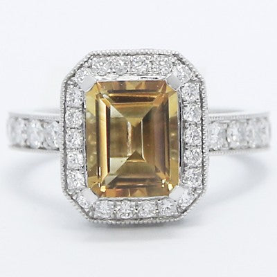 Double Halo Citrine Stone Cocktail Ring 14k White Gold E93667