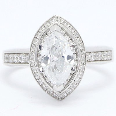E93862-Double Halo Marquise Diamond Engagement Ring 14k White Gold
