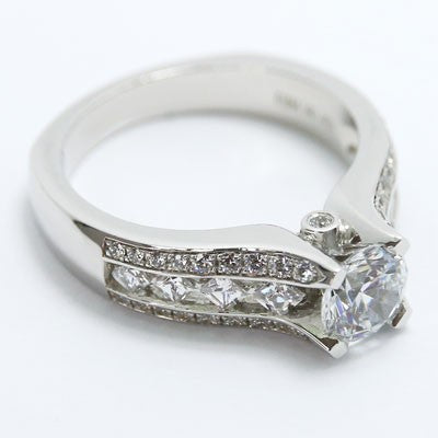 E93864 Vintage Mix Diamonds Engagement Ring 14k White Gold