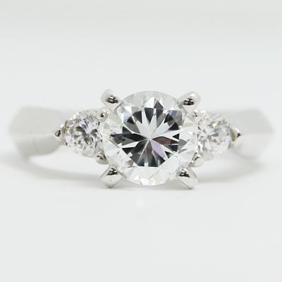 Three Stone Knife Edge Diamond Engagement Ring 14k White Gold E93292