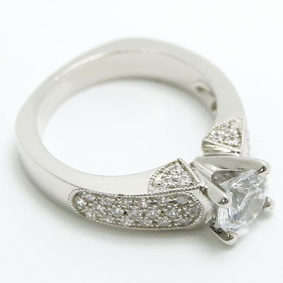 E93318 Milgrain Design Diamond Engagement European Band 14k White Gold