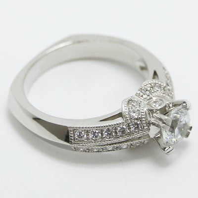 Milgrained Knife Edge Vintage Diamond Engagement Ring 14k White Gold E93319