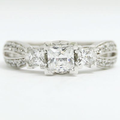 Split Band Princess Cut Diamond Engagement Ring 14k White Gold E93321-2