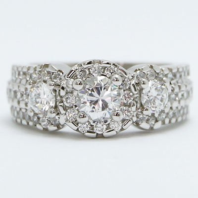 Wide Vintage Diamond Engagement Ring 14k White Gold E93326