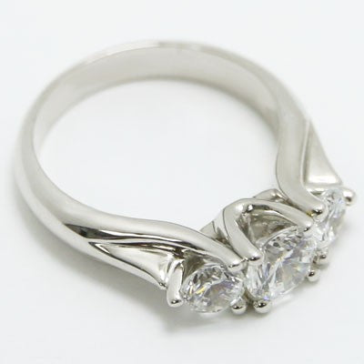 E93373 Three Stone Vintage Style Diamond Engagement Ring 14k White Gold