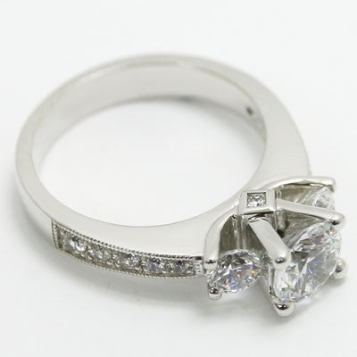 Three Stone Tapered and Milgrained Engagement Ring 14k White Gold E93451-2