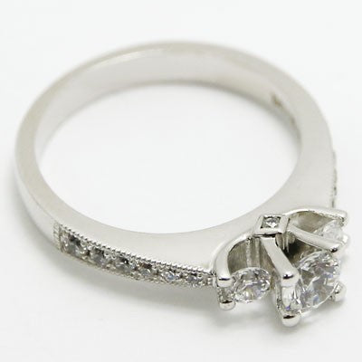 Three Stone Pave Set Engagement Ring 14k White Gold E93451-3