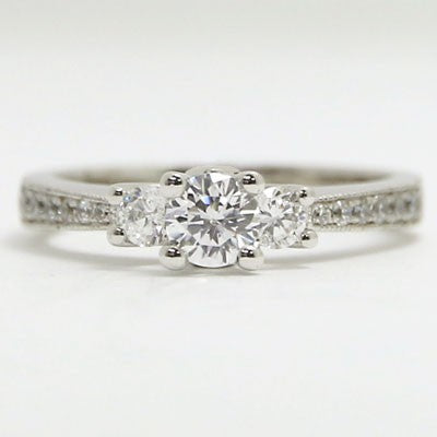 E93451-3 Three Stone Pave Set Engagement Ring 14k White Gold
