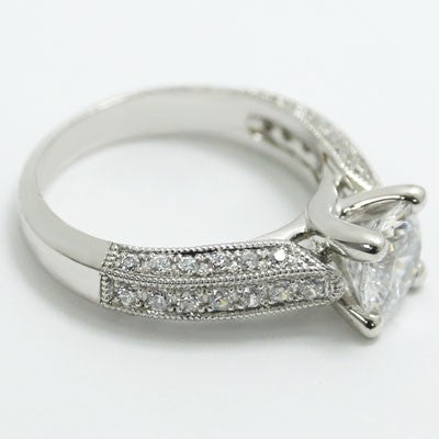 Three Sided Pave Diamond Engagement Ring 14k White Gold E93521