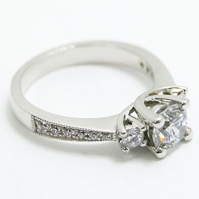 Three Stone Tapered Style Diamond Engagement Ring 14k White Gold E93522