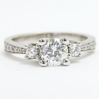 Three Stone Tapered Style Diamond Engagement Ring 14k White Gold E93522