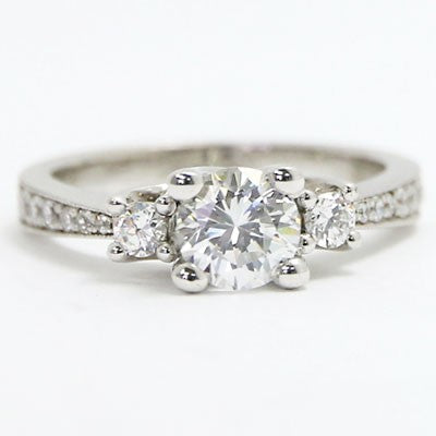 E93522 Three Stone Tapered Style Diamond Engagement Ring 14k White Gold