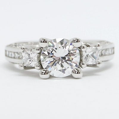 Designer Mix Shape Diamond Engagement Ring 14k White Gold E93524