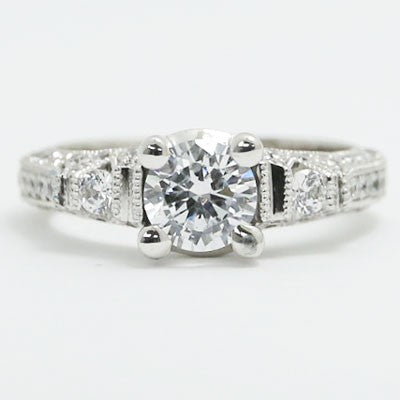 Venetian Style Pave Diamond Engagement Ring 14k White Gold E93525