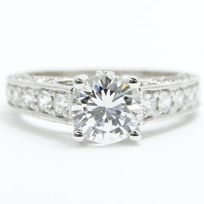 Milgrain Edges And Accent Diamond Engagement Ring 14k White Gold E93527