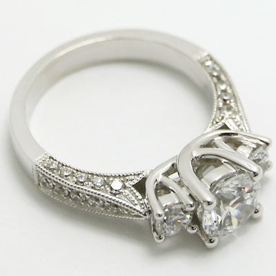 Three Stone Venetian Style Engagement Ring 14k White Gold E93528